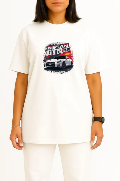 Oversize Nissan Gtr R35 Göğüs Baskılı Unisex T-Shirt - Resim 8