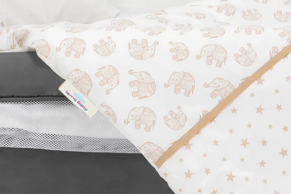 Sema Baby 6 Parça Lüks Park Yatak Bebek Uyku Seti - Ekru Fil - Resim 2