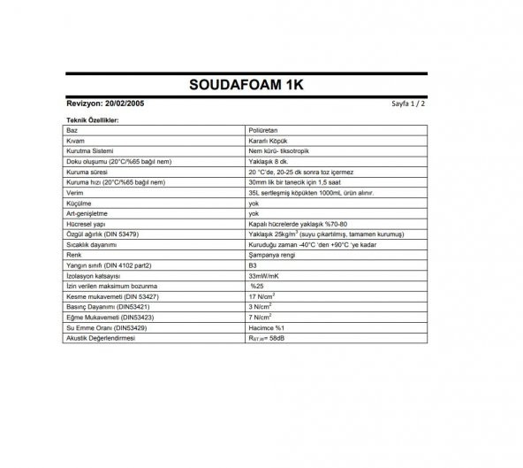 Pu Montaj Köpüğü Soudafoam 1K Yüksek Isı ve Ses İzolasyonu Poliüretan Köpük - 5