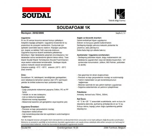 Pu Montaj Köpüğü Soudafoam 1K Yüksek Isı ve Ses İzolasyonu Poliüretan Köpük - 6