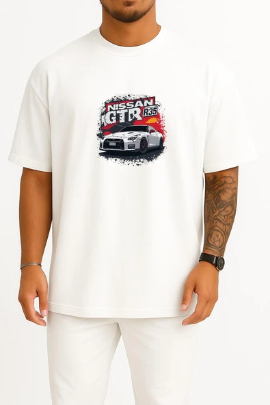 Oversize Nissan Gtr R35 Göğüs Baskılı Unisex T-Shirt - Resim 10