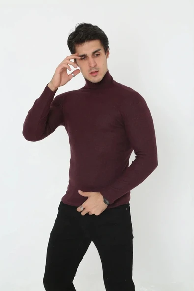 Erkek Tam Boğazlı Fitilli Likrali Koşkorse Badi - Bordo - Resim 4