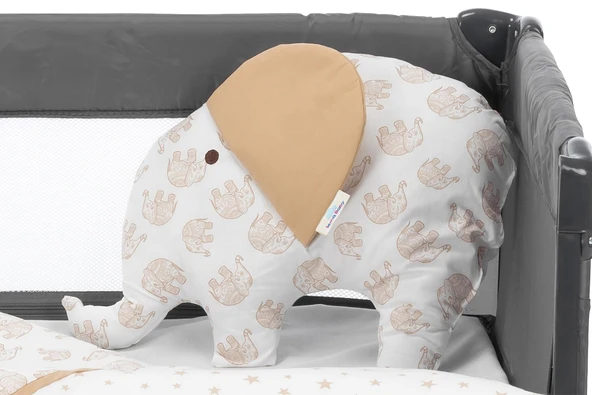 Sema Baby 6 Parça Lüks Park Yatak Bebek Uyku Seti - Ekru Fil - Resim 3