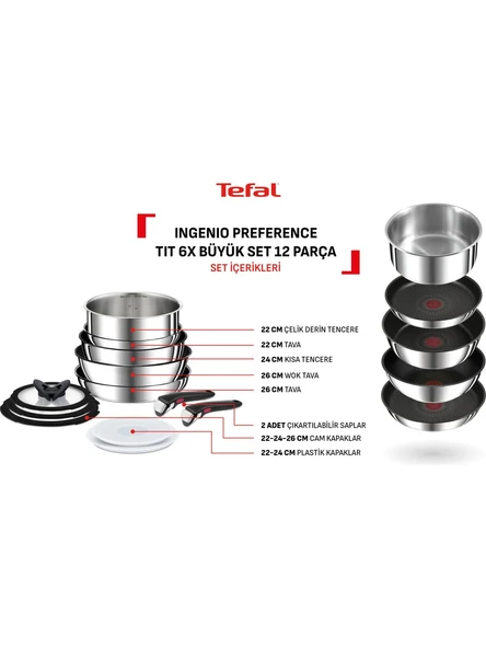 Tefal Ingenio Preference 6X 12 Parça Büyük Titanyum Tencere Seti ürün görseli