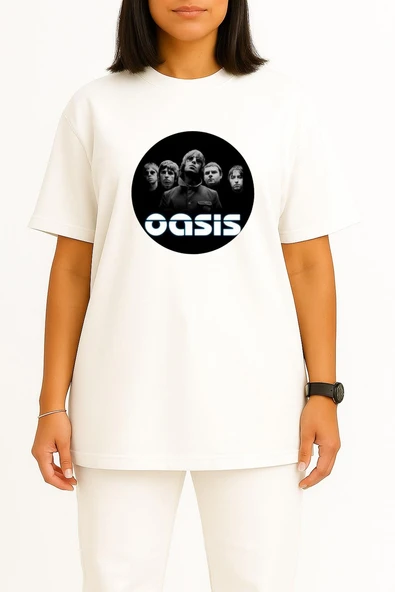 Oversize Oasis İngiliz Rock Göğüs Baskılı Unisex T-Shirt - Resim 5