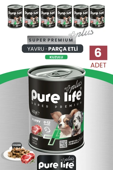 Plus 6'lı Kuzulu Yavru Puppy Köpek Konserve Chunk Parça Etli Yaş Mama 400 Gr ürün görseli 1