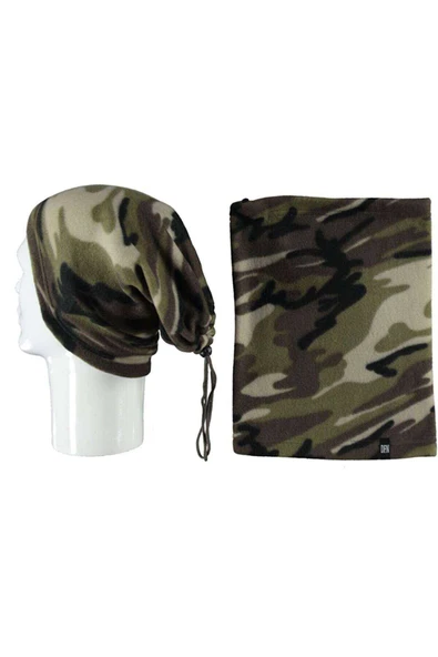 2 Adet Polar İpli Bere ve Boyunluk Siyah Kamuflaj - Resim 6