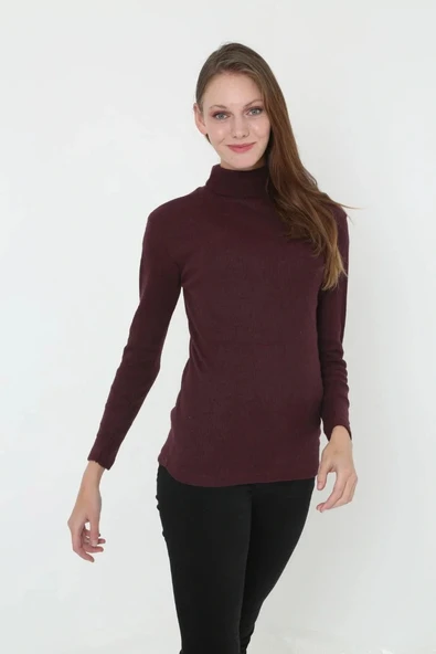Kadın Tam Boğazlı Fitilli Likrali Koşkorse Badi - Bordo - Resim 4