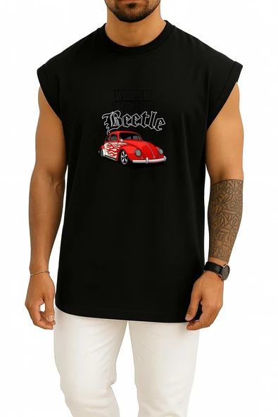 Oversize Vw Beetle Retro Alevli Göğüs Baskılı Atlet - Resim 11