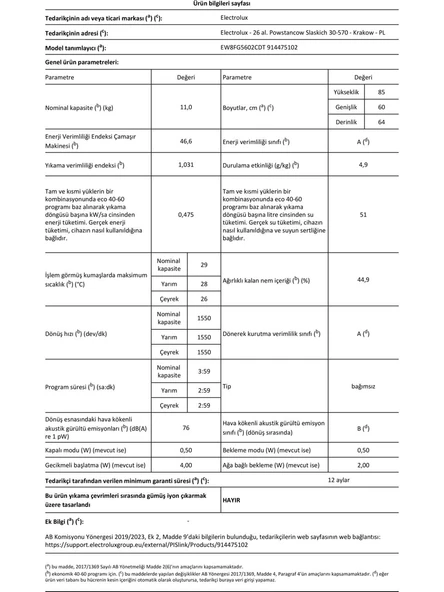 Electrolux EW8FG5602CDT 800 Serisi Ultracare 11 kg 1600 Devir Wi-Fi Koyu Gri Çamaşır Makinesi - Resim 4