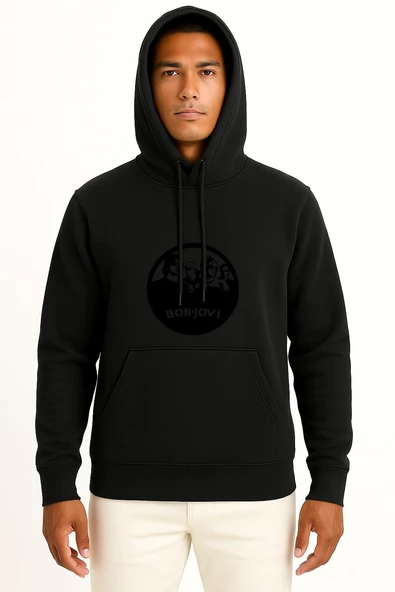 Kapüşonlu Bon Jovi Amerikan Rock Göğüs Baskılı Unisex Sweatshirt - Resim 9