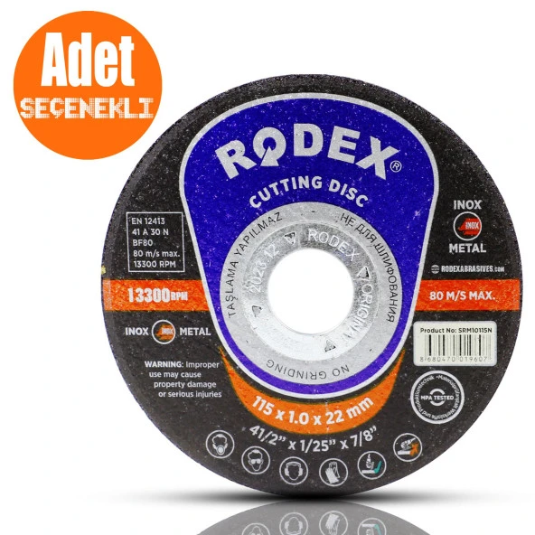Rodex Spiral Taşlama İnox Metal Kesme Kesici Taş Diski 115x1 mm