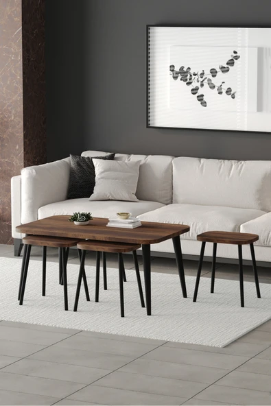 Zigon ve Orta Sehpa 5'li Takım , Metal Ayaklı , Roma 4+1 Sehpa , Siyah Metal - Barok Tabla - Resim 2