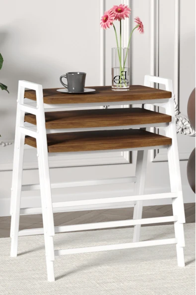 Zigon Sehpa , Aden 3'lü Tepsi Zigon Sehpa Takımı Beyaz Metal - Barok Tabla ürün görseli