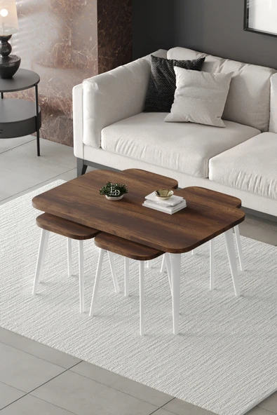 Zigon ve Orta Sehpa 5'li Takım , Metal Ayaklı , Roma 4+1 Sehpa , Beyaz Metal - Barok Tabla ürün görseli