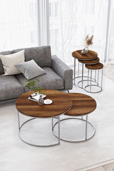 Orta Sehpa , Paris 2'li Orta Sehpa Takımı , Gümüş Metal - Barok Tabla - Resim 2