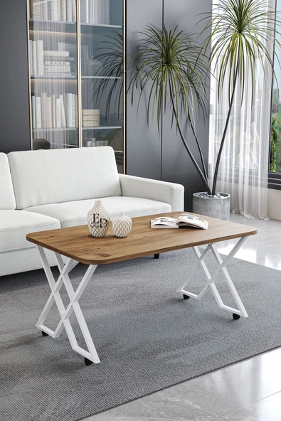 Orta Sehpa , Milano Tekerlekli Orta Sehpa , Beyaz Metal - Atlantik Çam Tabla ürün görseli