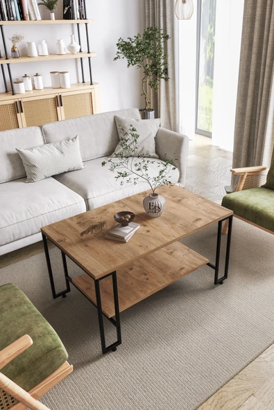 Orta Sehpa , Nury Tekerlekli Orta Sehpa Takımı , Siyah Metal - Atlantik Çam Tabla ürün görseli