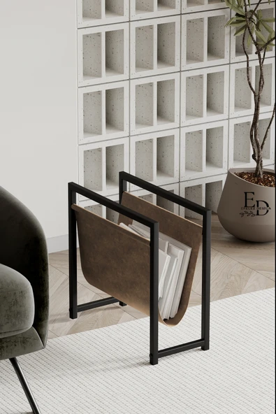 Gazetelik , Dergilik , Coral Koltuk Yanı Düzenleyici , Siyah Metal - Kahverengi Deri ürün görseli