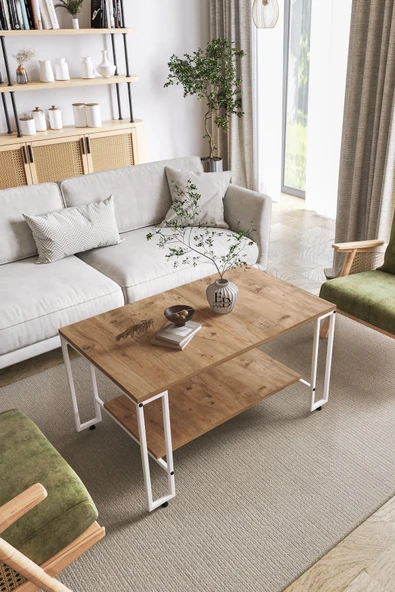 Orta Sehpa , Nury Tekerlekli Orta Sehpa Takımı , Beyaz Metal - Atlantik Çam Tabla ürün görseli