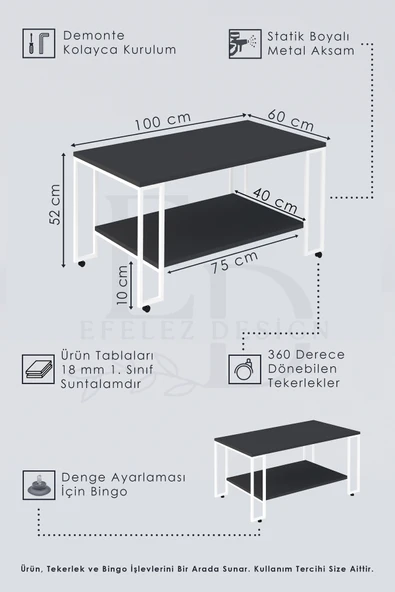 Orta Sehpa , Nury Tekerlekli Orta Sehpa Takımı , Gümüş Metal - Barok Tabla - Resim 3