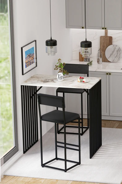 İbiza Bar Sandalyesi , Bar Taburesi , Ada Mutfak Sandalyesi , Taburesi - Antrasit Kumaş - Resim 2