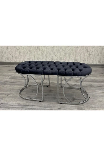 Lüks Puf Bench Gümüş - Resim 2