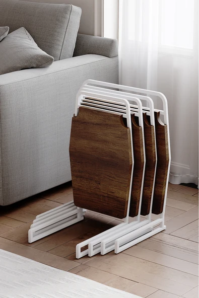 Zigon Sehpa , Miami 4'lü Zigon Sehpa Takımı , Beyaz Metal - Barok Tabla ürün görseli