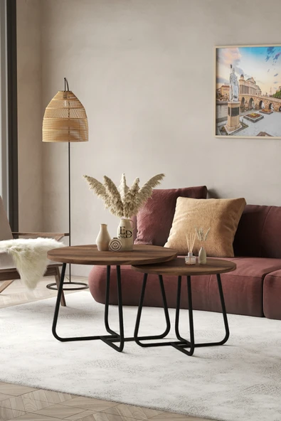 Orta Sehpa , Üsküp 2'li Orta Sehpa Takımı , Siyah Metal - Barok Tabla - Resim 2