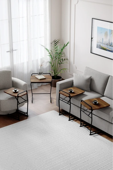 Zigon Sehpa , Miami 4'lü Zigon Sehpa Takımı , Siyah Metal - Barok Tabla - Resim 2