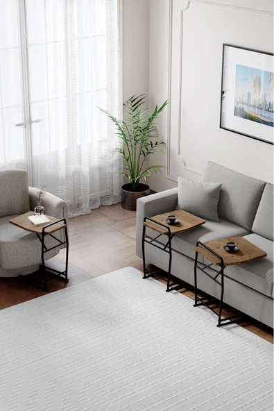 Zigon Sehpa , Miami 3'lü Zigon Sehpa Takımı , Siyah Metal - Atlantik Çam Tabla - Resim 2