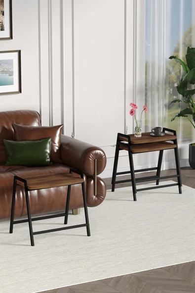 Zigon Sehpa , Aden 3'lü Tepsi Zigon Sehpa Takımı Siyah Metal - Barok Tabla - Resim 4