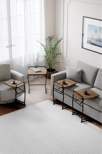 Zigon Sehpa , Miami 4'lü Zigon Sehpa Takımı , Siyah Metal - Atlantik Çam Tabla - Resim 2