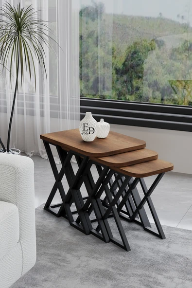 Zigon Sehpa , Milano 3'lü Zigon Sehpa Takımı , Siyah Metal - Barok Tabla ürün görseli