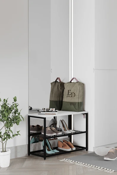 Ayakkabılık , Düzenleyici , Ruby 3 Raflı Ayakkabılık , Siyah Metal - Beyaz Tabla ürün görseli