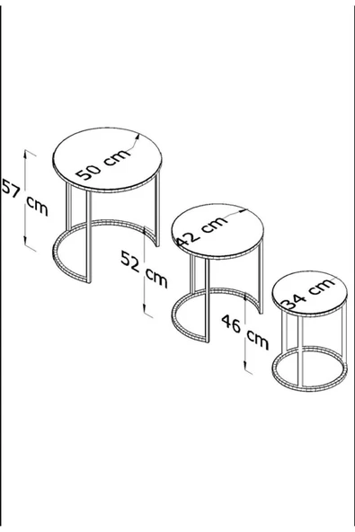 Zigon Sehpa , Paris 3'lü C Zigon Sehpa Takımı , Siyah Metal - Atlantik Çam Tabla - Resim 3