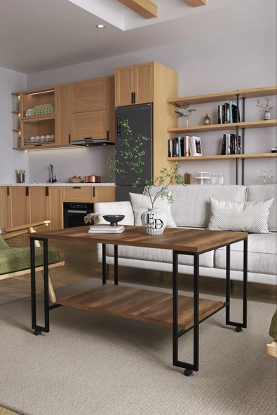 Orta Sehpa , Nury Tekerlekli Orta Sehpa Takımı , Siyah Metal - Barok Tabla - Resim 2