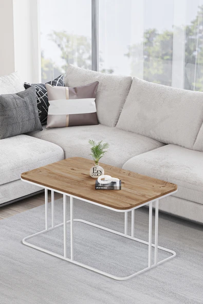 Orta Sehpa , Lyon Orta Sehpa , Beyaz Metal - Atlantik Çam Tabla ürün görseli