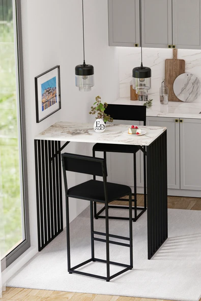 İbiza Bar Sandalyesi , Bar Taburesi , Ada Mutfak Sandalyesi , Taburesi - Siyah Kumaş - Resim 2