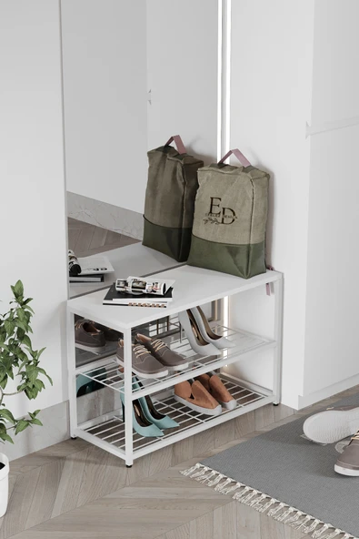 Ayakkabılık , Düzenleyici , Ruby 3 Raflı Ayakkabılık , Beyaz Metal - Beyaz Tabla ürün görseli