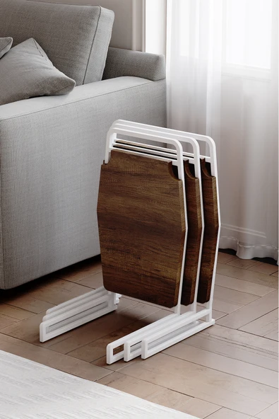 Zigon Sehpa , Miami 3'lü Zigon Sehpa Takımı , Beyaz Metal - Barok Tabla ürün görseli