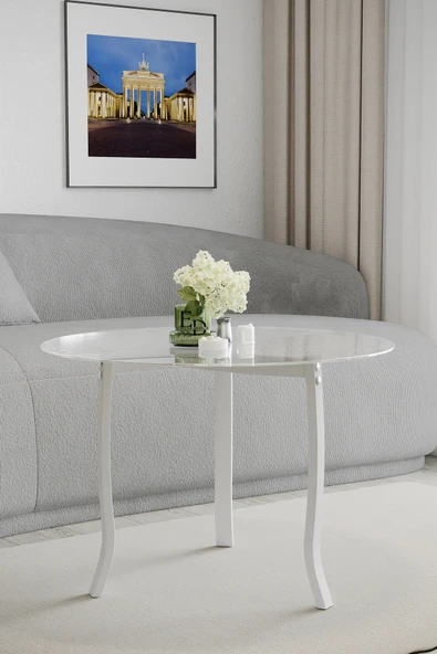 Orta Sehpa , Berlin Camlı Orta Sehpa Beyaz Ayak - Resim 2