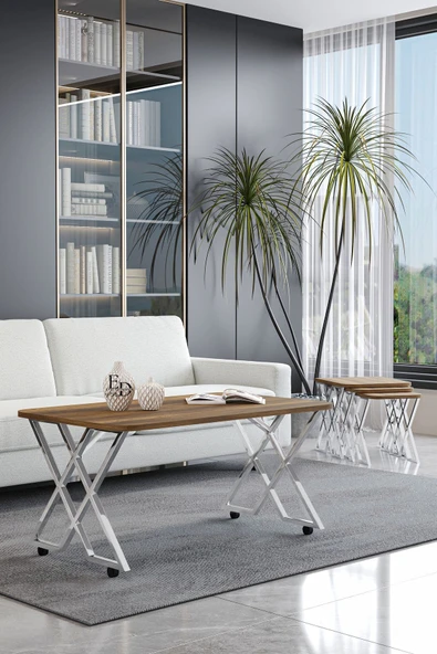 Orta Sehpa , Milano Tekerlekli Orta Sehpa , Gümüş Metal - Barok Tabla - Resim 2