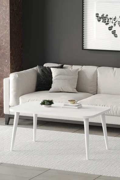 Orta Sehpa Metal Ayaklı , Roma Orta Sehpa , Beyaz Metal - Beyaz Tabla - Resim 2