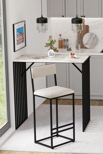 İbiza Bar Sandalyesi , Bar Taburesi , Ada Mutfak Sandalyesi , Taburesi - Krem Kumaş ürün görseli