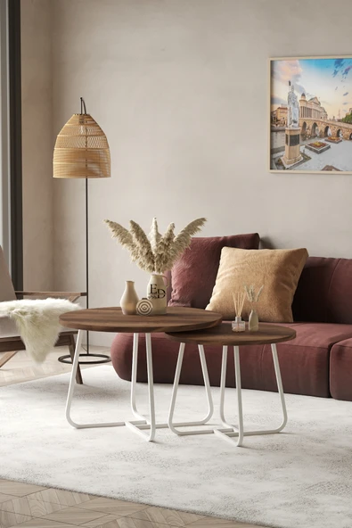 Orta Sehpa , Üsküp 2'li Orta Sehpa Takımı , Beyaz Metal - Barok Tabla - Resim 2