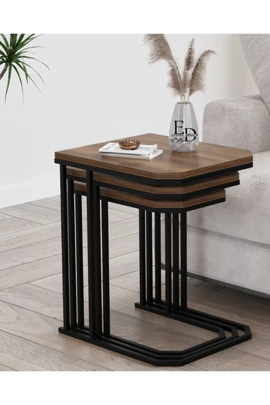 Zigon Sehpa , Lyon 3'lü C Zigon Sehpa Takımı , Siyah Metal - Barok Tabla ürün görseli