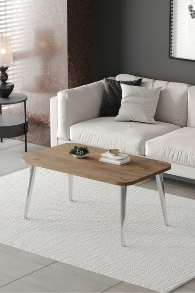 Orta Sehpa Metal Ayaklı , Roma Orta Sehpa , Gümüş Metal - Atlantik Çam Tabla ürün görseli