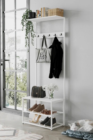 Vestiyer , Portmanto , Askılık , Ruby 3 Raflı Ayakkabılık, , Beyaz Metal - Beyaz Tabla - Resim 2