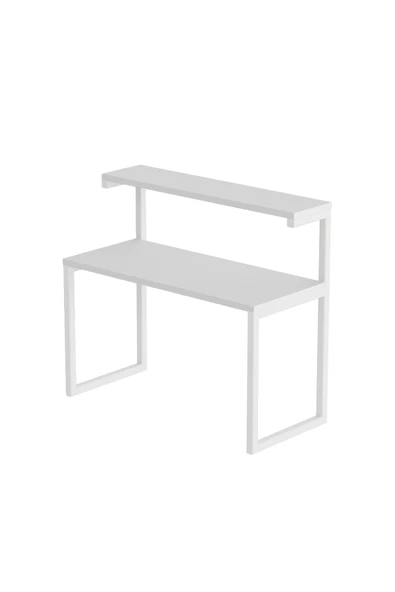 Akik 2 Raflı Metal Çok Amaçlı Mutfak Rafı / Tezgah Üstü Raf Beyaz Metal - Beyaz Tabla - Resim 3